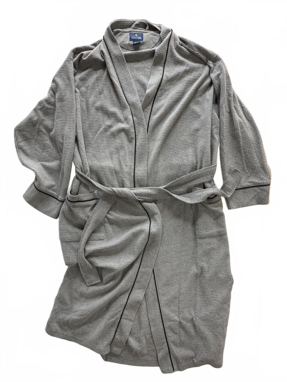 Stafford Classic Fit Gray Waffle Knit Robe One Size Fits Most